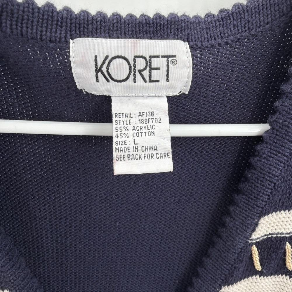 VTG Koret Sweater Vest L Grannny Knit Blue V Neck 90s Embroidered Casual Button - Picture 5 of 8